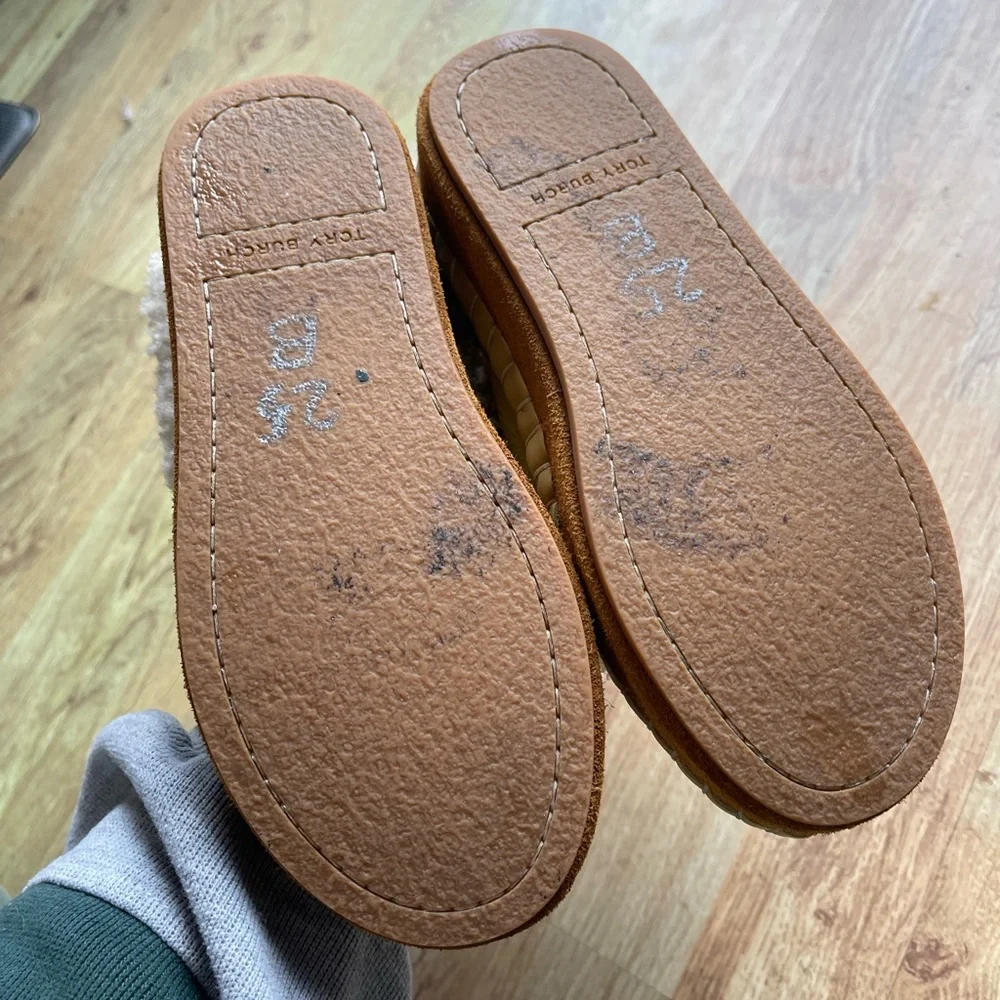 Tory Burch Cornbread Deer Leather Shearling Slipper moccasins Sz 5